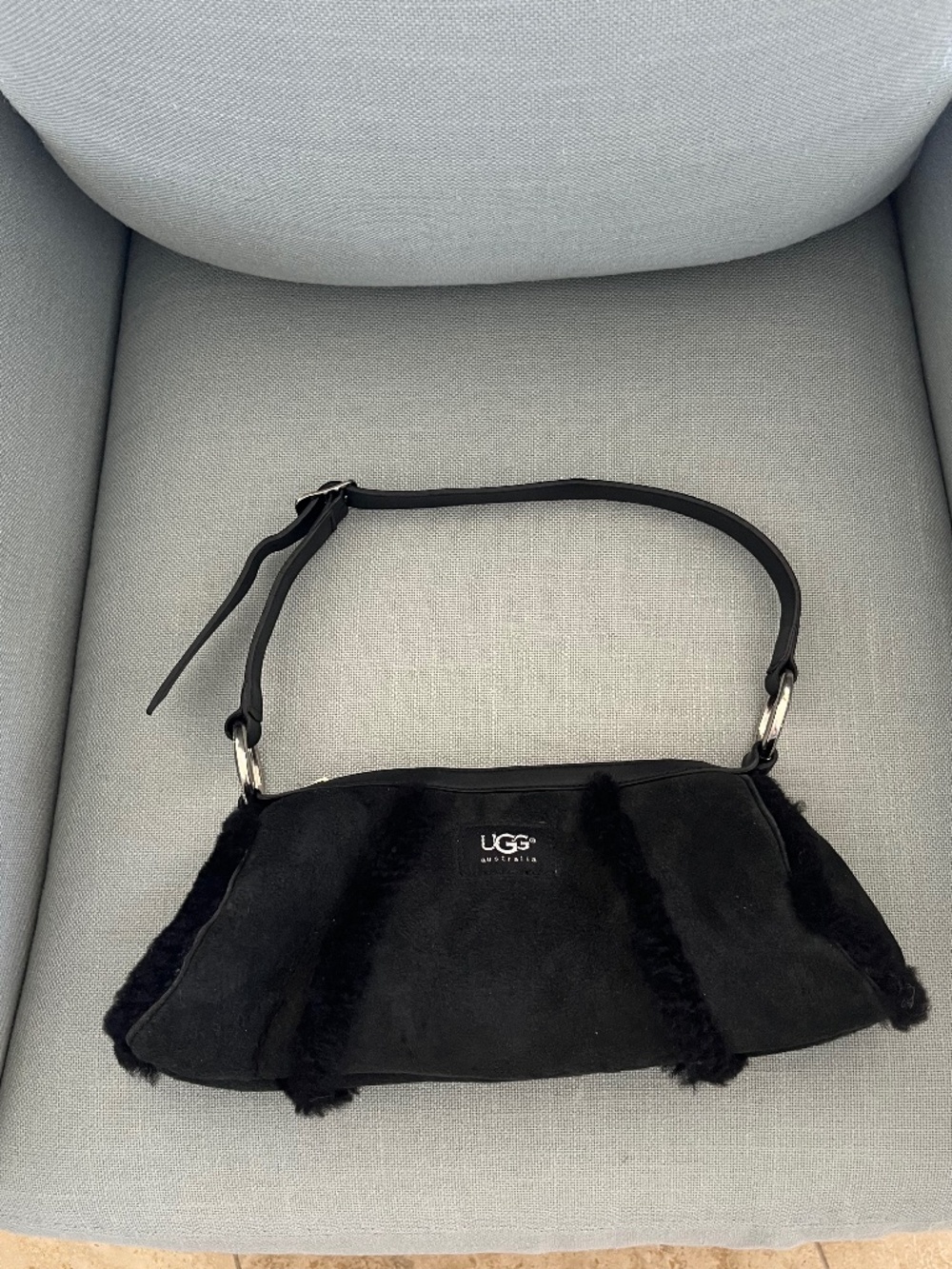 UGG Australia Black Shearling Suede Shoulder Bag | Y2K Mini Purse | Fuzzy